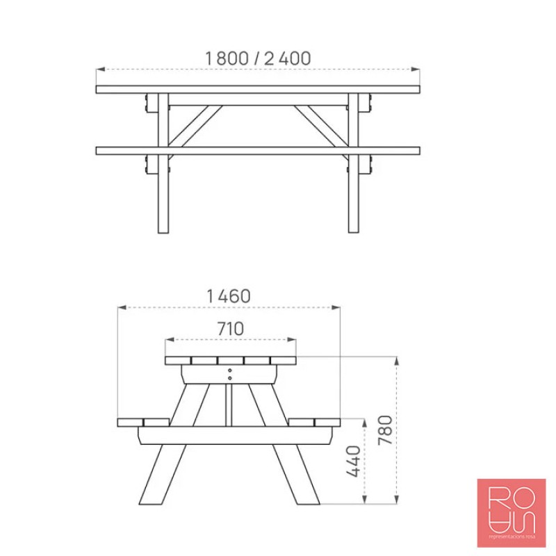 Taula de Pícnic Turín INCLUSIVA per ambdós costats| Fusta de Pi per a Exterior